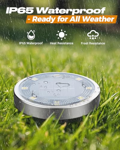 btfarm 2 Pack Solar Lights Outdoor, 8 LED Solar Ground Lights IP65 Waterproof Flat Solar Disc Light, Pathway Lights for Garden Lawn Patio Yard Path Landscape, Cool White - color: Cool White, size: 2 Pack