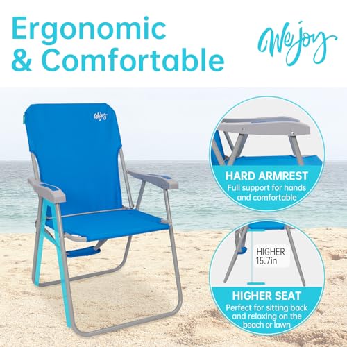 #WEJOY Folding Beach Chair for Adults, Lightweight Beach Chair with Shoulder Straps, High Back Camping Chairs with Hard Armrest, Supports 300lbs for Outdoor Lawn Concert - color: #C 2 Pack Blue, style: Classic