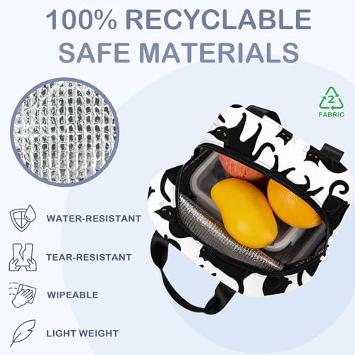 Insulated Lunch Bag, Black Cat Lunch Box for School Student Kids Boys Girls,Leakproof Small Lunch Tote for Adult Men Women,Reusable Lunch Cooler Tote Bag for Office Work Picnic - color: Black Cat