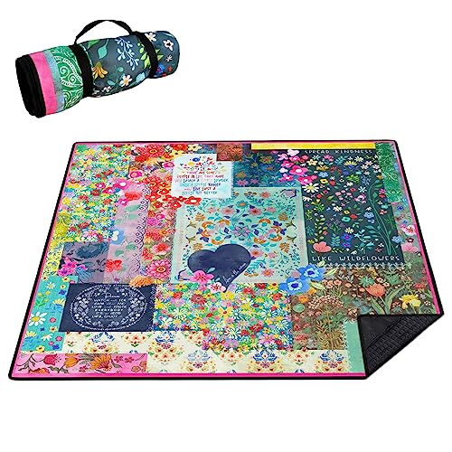 Picnic Blankets Waterproof Foldable Extra Large, 80"x 80" Outdoor Beach Blanket Waterproof Sandproof, 3-Layer Lightweight Handy Mat Tote Picnic Camping Rugs for Outside Your Rv - color: Flower1, size: 6'8" x 6'8" (Rectangular)