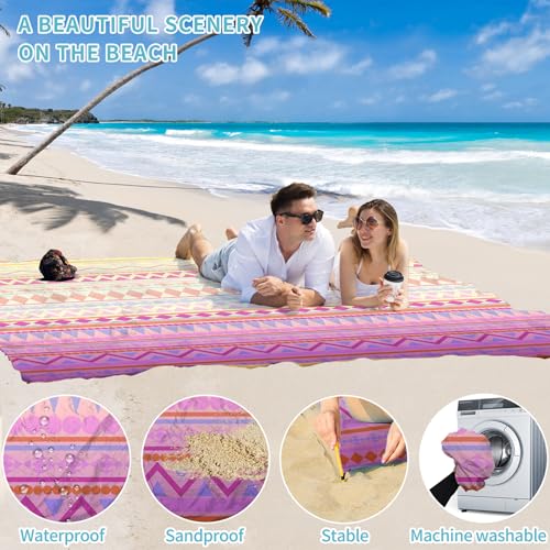 Beach Blanket 78''×110'' Suits 1-7 Adults Waterproof Sandproof Oversized Lightweight Blanket Packable Large Picnic Mat for Beach Travel Camping Picnic Hiking - color: Boho, size: 78''x110''