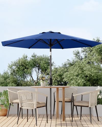 GarveeLife Outdoor Patio Umbrella, Table Market Umbrella with Push Button Tilt and Crank, 8 Sturdy Ribs UV Protection Waterproof for Garden, Deck, Backyard, Pool - color: Navy Blue, size: 10FT