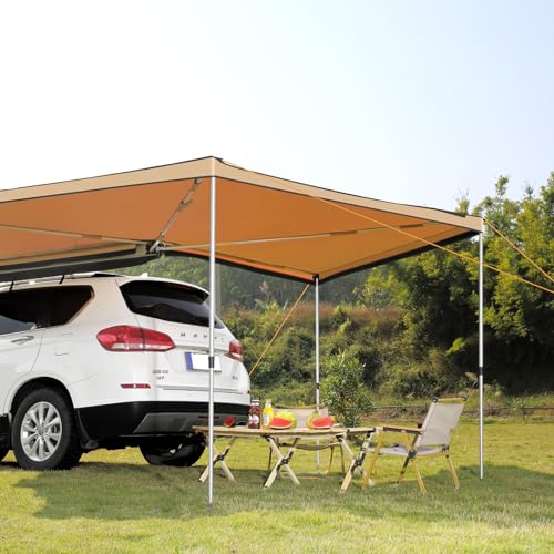 VEVOR 270 Degree Awning, Ultimate Sun Protection Vehicle Awning, Waterproof UV50+ Car Side Awnings with Carry Bag, All-Weather Free-Standing Overland Awnings Car Shelter for SUV Van Truck Camping - color: Khaki 270° 15.4*8.2ft Car Awning