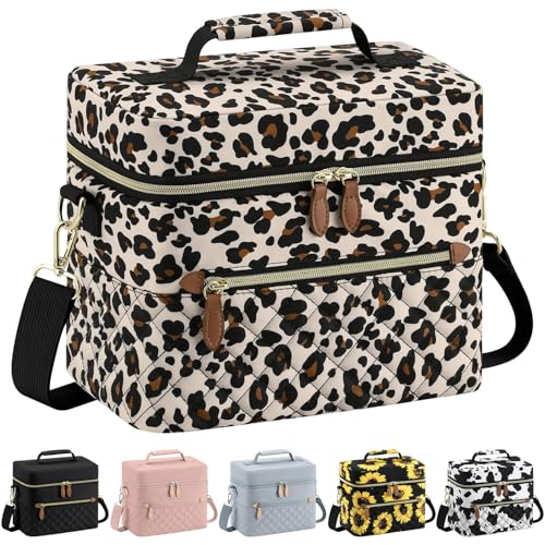 Tenot Insulated Lunch Box for Women Reusable, Leak Proof Cooler Lunch Bag Women for Work Stylish Quilted Lunch Tote Bag for Adult Picnic Travel Hiking Leopard Print - color: Leopard Print