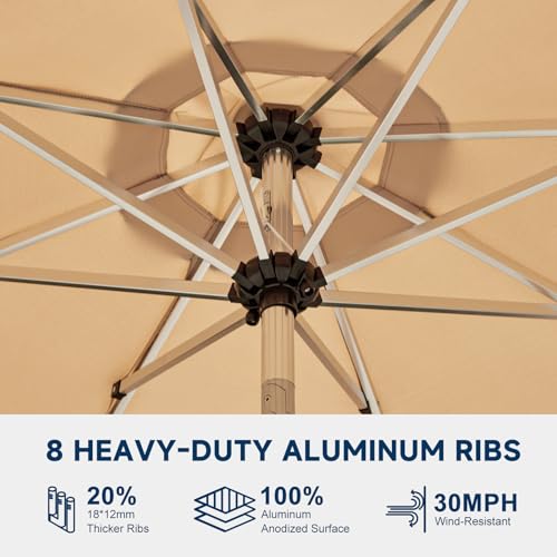 10FT Aluminum Outdoor Patio Umbrella, Fade-Resistant Market Umbrella with Push Button Tilt Function, 8 Sturdy All-Aluminum Ribs for Gardens, Patios, Backyards & Pools - color: Beige, size: 10FT-1Tier (Aluminum Umbrella)