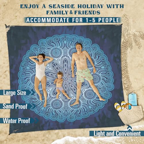Famstar Beach Blanket Sandproof Waterproof 78''×81'' 1-5 Adults Oversized,Compact Lightweight Durable Beach Mat for Travel Camping Hiking Picnic Blanket - color: Round Flower, size: 78''×81''