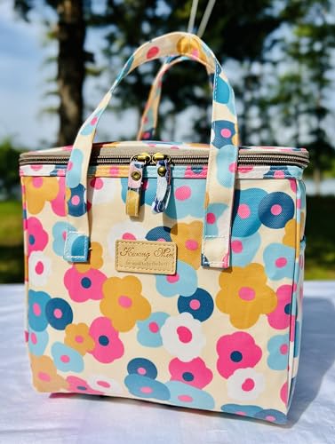 Kwang Min Floral Insulated Lunch Bag for Women,Reusable Lunch Box,Large Cooler for Office,Picnic Outdoors,Premium Quality Waterproof Fabric,Ideal Gift for Outdoors and work (Beige MidSummer Daisy) - color: Beige MidSummer Daisy