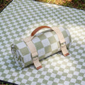 Nuanchu Checkered Picnic Blanket Extra Large Outdoor Blanket Sandproof 80"x80" Waterproof Portable Machine Washable 3 Layer Thick Gingham Picnic Mat for Beach Camping Park Grass Travel(Grass Green) - color: Grass Green