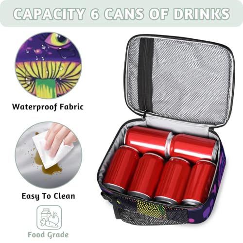 Mushroom Lunch Box for Kids Insulated Cooler Bag with Side Pocket Reusable Leakproof Lunchbox Tote for Work School Picnic Travel - color: Mushrooms
