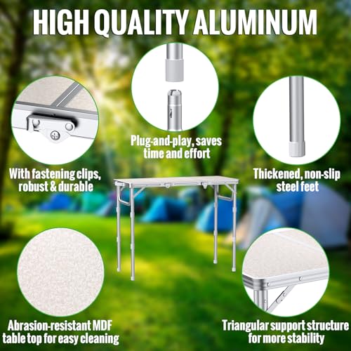 GARLLEN Folding Camping Table, 3-Height Adjustable Portable Folding Camping Table with Storage Bag, Lightweight Picnic Aluminum Table for Camping, BBQ, Outdoor, 34.2" L x 15.7" W, Silver - color: Silver, size: Tabletop Size: 34.2"l X 15.7"w