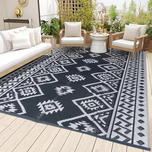 LILIOFFIC Outdoor Rug Waterproof 6x9 ft Outdoor Carpet Patio Rug Mat Reversible RV Camping Rug Plastic Straw Rug Outside Outdoor Area Rug for Patio Deck Balcony Backyard Picnic Beach - color: 01/Grey, size: 6' x 9' (Rectangular)