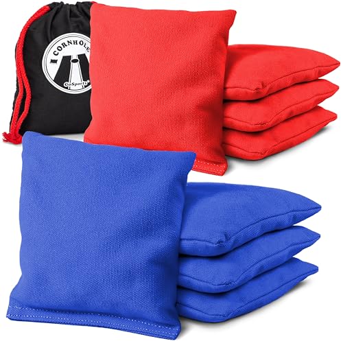 GoSports Official Regulation Cornhole Bean Bags Set of 8 – for Competitive Cornhole Games - All Weather - American Stars and Stripes or Red and Blue - color: Red and Blue