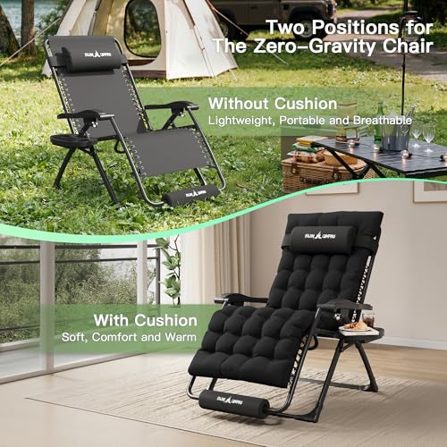 Amopatio Oversized Padded Zero Gravity Chair, XL 29In Reclining Camping Lounge Chair w/Removable Cushion&Headrest, Upgraded Lock and Footrest, Folding Patio Recliner for Indoor Outdoor, Black - color: Black XL, size: 29in