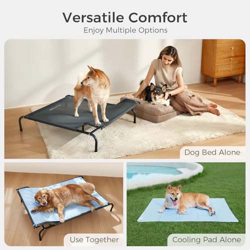 Sweetnight Elevated Dog Bed with Headrest for Large Dogs | Waterproof Raised Dog Cot for Outdoor - 43inch Heavy Duty Steel Frame Dog Bed&Easy Assembly，Supports 66-88 lbs, L - size: L, style: Classic