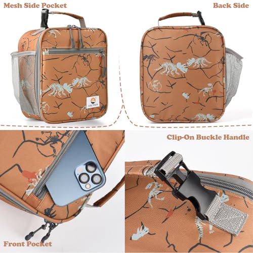CaCTOUR Lunch Box Kids,Premium Insulated Lunch Bag for Girls Boys,Soft Bag Mini Cooler Back to School Thermal Reusable Lunch Bag for Work School Picnic （Brown Dino - color: C- B Dino