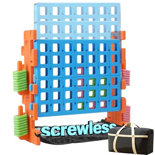 SDADI 'Click' Giant 4-in-a-Row Game Set with Block-Style Assembly, Adjustable Height 4-to-Score Connect Game, Portable Family Yard Game for Indoor & Outdoor Play - color: Blue Orange