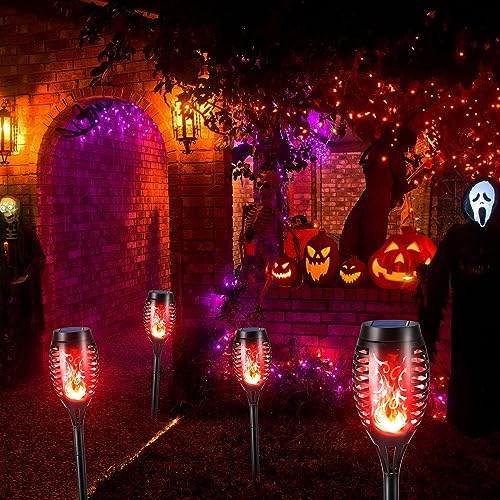Toodour Solar Torch Flame Lights, 12 Pack Solar Lights Outdoor with Flickering Flame, Waterproof Patio Light Landscape Decoration Lighting for Garden, Lawn, Yard, Outdoor Decorations - Red - color: Red, size: 12 Pack
