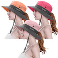 3 Pieces Womens Ponytail Wide Brim Sun Hat Packable UV Protection Beach Cap for Fishing & Hiking - color: Watermelon Red＆pink＆orange