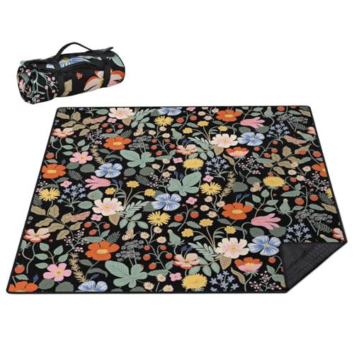 Picnic Blankets Waterproof Foldable Extra Large,80"x 80" Outdoor Beach Blanket Sandproof,3-Layer Lightweight Handy Mat Tote Picnic Camping Rugs for Outside Your Rv (Strawberry Floral) - color: Picnic Blankets 5