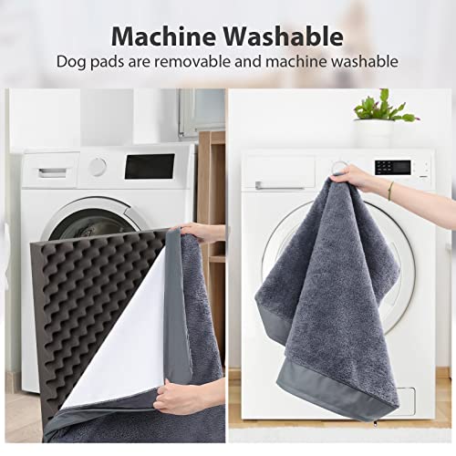 Waterproof Human Dog Bed Orthopedic Dog Beds for Crate with Removable Washable Cover Egg-Crate Foam Pet Pad Mat with Anti-Slip Bottom, 75x38 Inch, Grey - color: Grey, size: 75"L x 38"W x 4"H