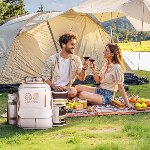 VEVOR Picnic Backpack, Beach Picnic Backpack Bag for 4 Person with Insulated Cooler Compartment, Detachable Bottle/Wine Holder, Lightweight Blanket, Plates & Cutlery Set for Outdoor, Hiking, Camping - size: single layer for 4 & gray