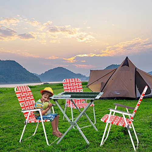 VINGLI Patio Lawn Webbed Folding Chairs Set of 2, Outdoor Beach Chair Portable Dining Chair for Yard, Garden (Red, Classic) - color: Red, size: Regular Size