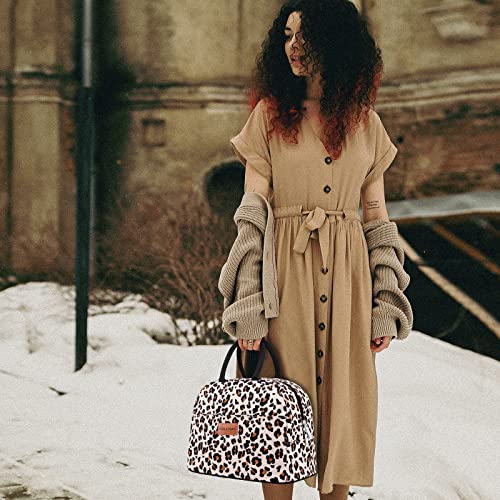 BALORAY Lunch Bag for Women Men Insulated Lunch Box for Adult Reusable Lunch Tote Bag for Work, Picnic or Travel - color: Beige with leopard, size: L