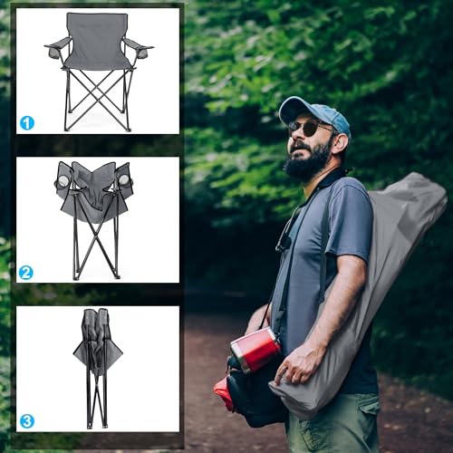 HaSteeL Camping Chair for Adults, Folding Beach Chair Set of 2, Large Foldable Portable Chair for Outdoors Fishing, Hiking, Sporting, Travel, Picnic, Lawn, Hold 275lbs & A Storage Bags (Grey) - color: Grey