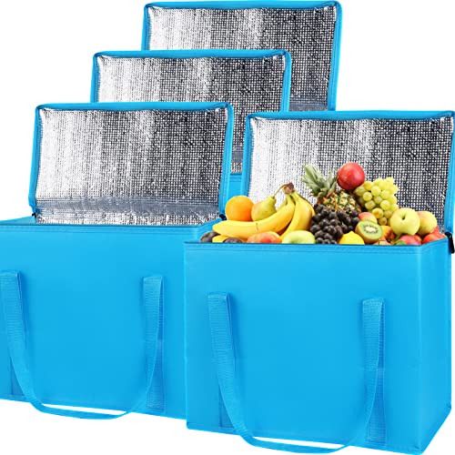 Bodaon 4-Pack Insulated Reusable Grocery Shopping Bag, X-Large Frozen Food Cold, Cooler Bags, Insulated Food Delivery Bag, Blue - color: Blue, size: X-Large