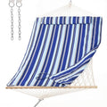 SUNCREAT 2 Person Hammock with Hardwood Spreader Bar, Outdoor Rope Hammock with Polyester Pad, 475 lbs Capacity, Blue Stripes - color: Blue Stripes