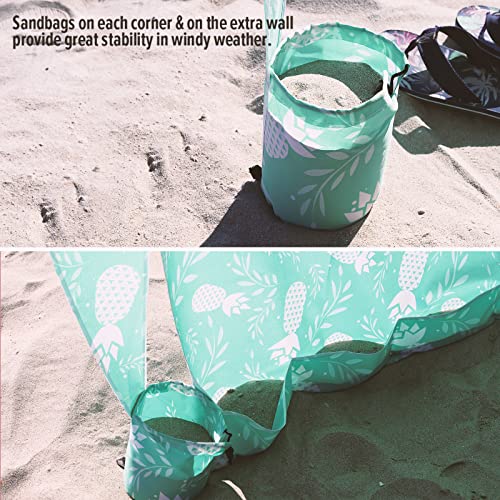 Qipi Beach Cabanas for Sand, Beach Canopy with Sandbags & Side Wall for Family, Easy Set Up Sun Shelter, UPF 50+ UV Protection with Roof Vent - color: 6' x 6' A-Pineapple Jungle