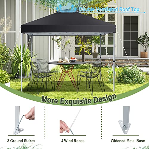 Tangkula 10x10 Ft Pop Up Canopy, Easy Set-up Outdoor Canopy with Center Lock, Wheeled Carry Bag, Double Vented Roof, 8 Stakes, 4 Ropes, Portable Folding Instant Tent Shelter for Camping (Black)