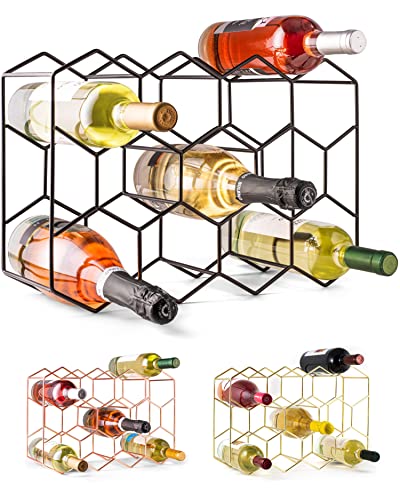 Gusto Nostro Countertop Wine Rack - 14 Bottle Freestanding Modern Black Metal Small - 3 Tier Tabletop Wine Holder Stand for Cabinet, Pantry - Wine Racks Countertop - No Assembly Required - color: Black, size: 14 Bottles
