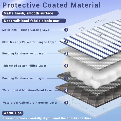 60x80" Picnic Blankets Outdoor XL Giant Waterproof Sandproof Beach Blanket Lightweight Foldable Camping Sand Mat Summer Glamping Camp Equipment Gifts Travel Trailer Hawaii Vacation Accessories - color: Blue Stripes, size: 6'8" x 5' (Rectangular)