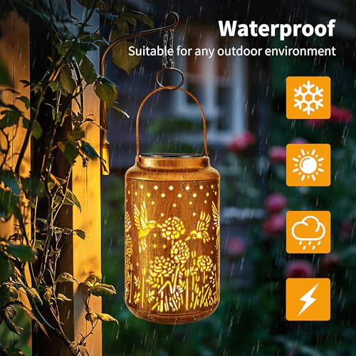 ODEETRONIC 2Pack Hummingbird Solar Lanterns - LED Solar Lantern Lights Outdoor Waterproof, Garden Lantern Lights Birthday Gift for Women, Metal Hummingbird Hanging Lanterns for Garden Yard Patio Decor - size: 2 Pack, style: Warm White - Hummingbird
