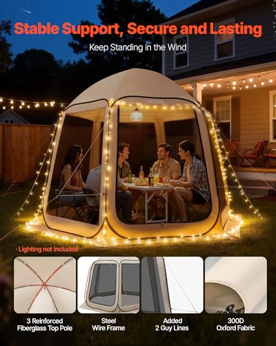VEVOR Pop up Screen House Tent, 10 x 9.2 ft, 4-8 Person Screen Gazebo, Portable Screened in Canopy with Carry Bag, Netting Sides, Ground Stakes, for Garden, Patio, Backyard, Outdoor Activities, Beige - color: Beige, size: 10x9.2x7.55 Ft