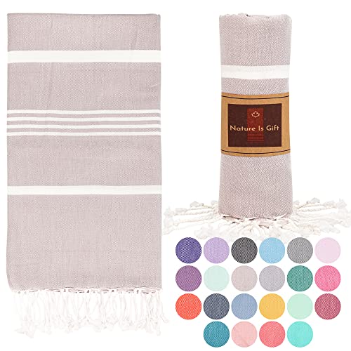 Beach Towel 100% Cotton Turkish Beach Towel Adult 38x70 Inch Pre-washed Absorbent Extra Large|Sand Free Quick Dry BathTowels|Lightweight Blanket|Travel Cruise Camping Spa Gym Yoga Sports Towel|Bark - color: Beige
