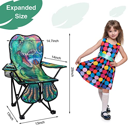 KABOER Kids Outdoor Folding Lawn and Camping Chair with Cup Holder and Carrying Bag, Children's Camping Chairs - color: Green Dinosaur