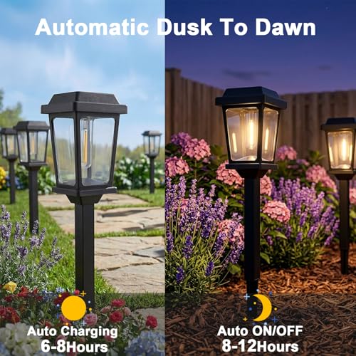 12 Pack Solar Lights Outdoor, Modern Solar Pathway Lights Outdoor, Waterproof Auto On/Off Garden Lights for Yard, Landscape Path, Walkway, Driveway Decor (3000K Warm White) - size: 12Pack