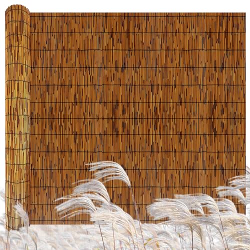 Natural Reed Fencing,4FT X 13T Reed Screen Balcony Reed Fence Bamboo Screen Fencing for Outdoor Backyard Patio（Brown） - size: 1 Pack 4FT×13FT