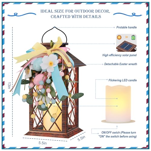 Easter Solar Lanterns Outdoor Waterproof, Hanging Spring and Easter Lantern with Flickering LED Candle, 13'' Bronze Outside Solar Powered Decorative Lantern for Patio Porch Garden Yard Pathway, 1 Pack - size: Easter 1 Pack