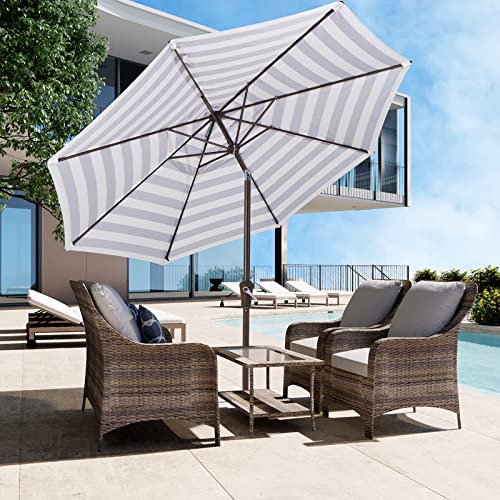 JEAREY 9FT Outdoor Patio Umbrella Outdoor Table Umbrella with Push Button Tilt and Crank, Market Umbrella 8 Sturdy Ribs UV Protection Waterproof for Garden, Deck, Backyard, Pool (Black & White Stripe) - color: Black & White Stripe