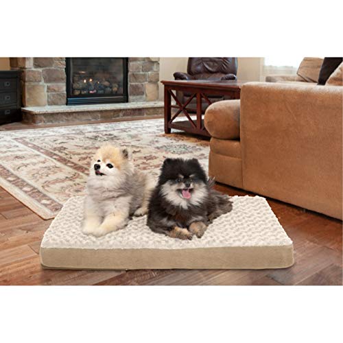 Furhaven Cooling Gel Dog Bed for Medium/Small Dogs w/ Removable Washable Cover, For Dogs Up to 35 lbs - Ultra Plush Faux Fur & Suede Mattress - Cream, Medium - color: Ultra Plush Curly Faux Fur (Cream), size: Medium