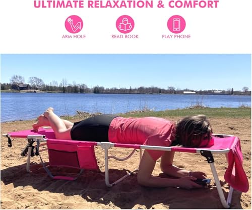 Wheel-To-Go Oversized Tanning Chair with Face Hole & Wheels | Portable Heavy Duty Folding Lounge Chair | Outside Sunbathing Reading Relaxing Beach Poolside Lawn | XL Wide | 330 LBS (Patent Design) - color: Purple, style: Oversized + Sun Canopy Style