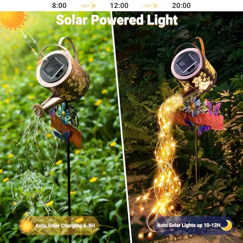 Solar Watering Can Light, Solar Lights Outdoor Decor, Garden Decor Lights for Yard, IP65 Waterproof Hanging Lantern Lights, Gifts for Women Mom, for Yard Patio Lawn Pathway Landscape - color: yellow-welcome