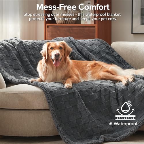 GASUR Waterproof Dog Blankets for Large Dogs, Dog Blanket for Couch Bed, Fleece Pet Blanket for Furniture Sofa Protector, Soft Pet Throw Blankets for Crate Car Outdoor, Washable, 50"x60",Grey - color: Grey, size: XL(50"X60")