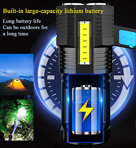 Wrrozz LED Flashlight USB Rechargeable, High Lumens Tactical Light with Sidelight, 4X LED, Spotlight, Handheld Super Brightest Flashlights, Portable Torch for Outdoor Camping Home Emergency Lantern - size: B