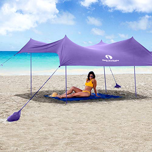 Red Suricata Family Beach Tent & Canopy, UPF50 Sun Shade, 4 Aluminum Poles, Sand Shovel, Medium Portable Sun Shelter (Medium, Purple) - color: Purple, size: Medium 7' x 7'