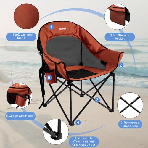 apollo walker Oversized Camping Chair - Heavy Duty XL Padded Camping Chairs with Breathable Mesh, Portable Folding Outdoor Chairs for Adults, Beach Chair with Cup Holder & Side Pocket, Supports 500lbs - color: Orange