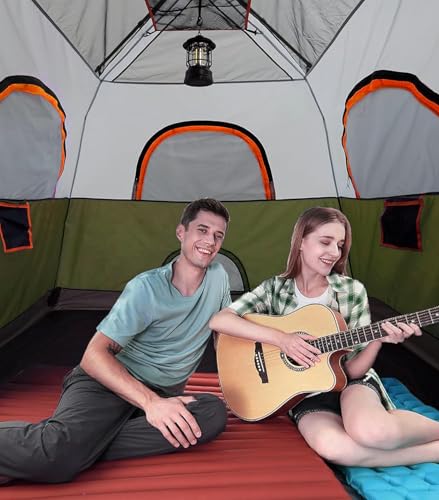 3/4 Person Camping Tent with 1 Door, 4 Windows, and Upgraded Ventilation– Instant Setup, Waterproof, 8'x 8'x 67''Oxford Fabric Floor Pop Up in 60 Seconds Includes Rainfly and Backpack - color: 4 Person Army Green